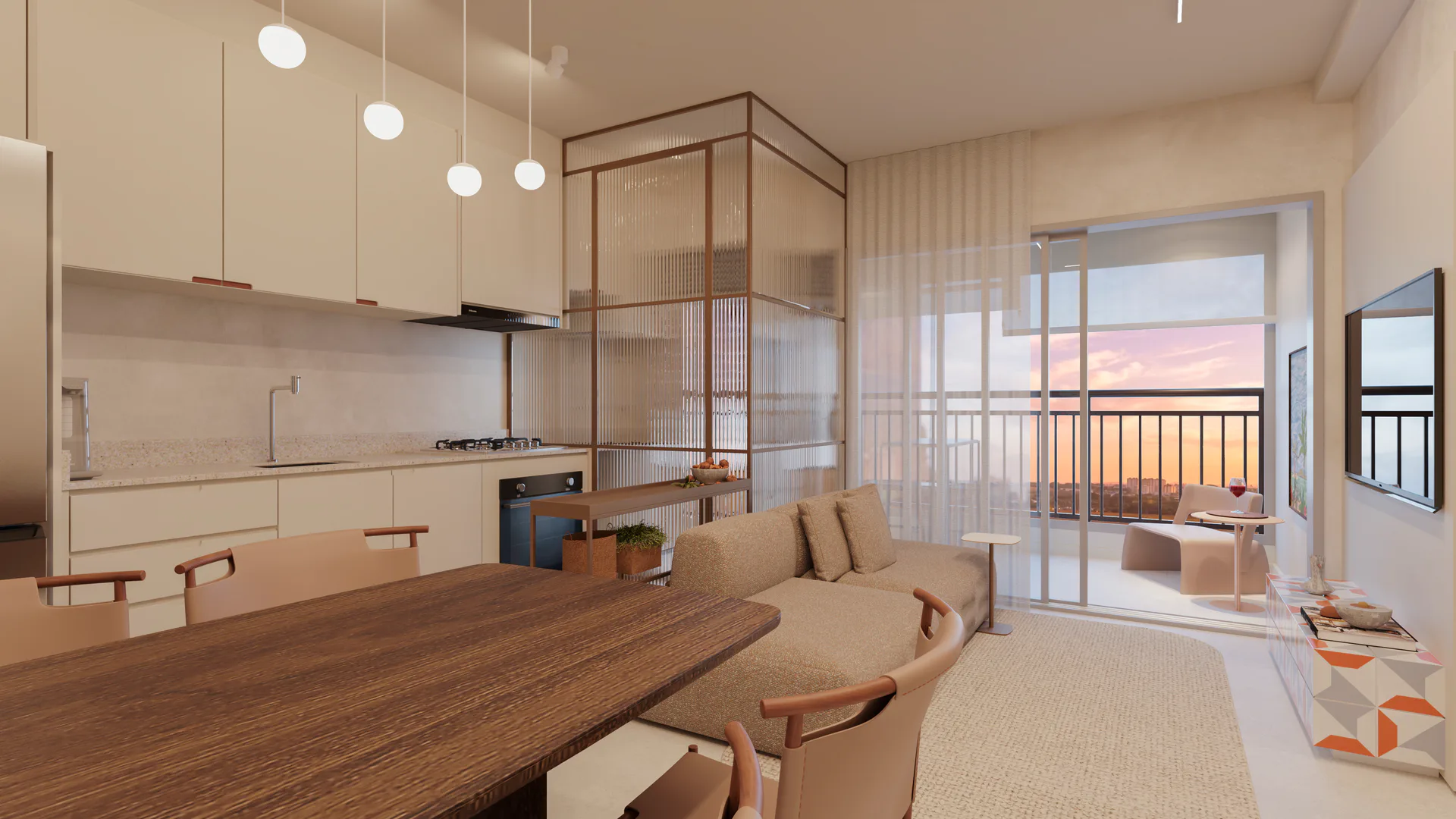 Living integrado — decorado 62 m²