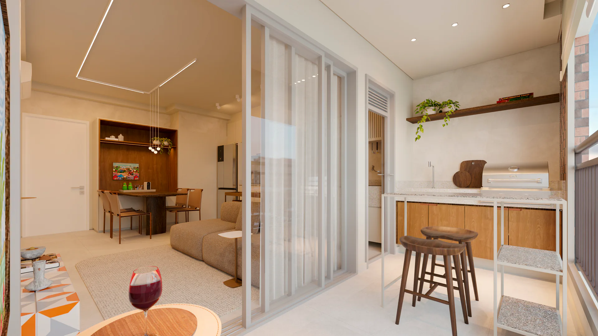 Living e cozinha — decorado 62 m²