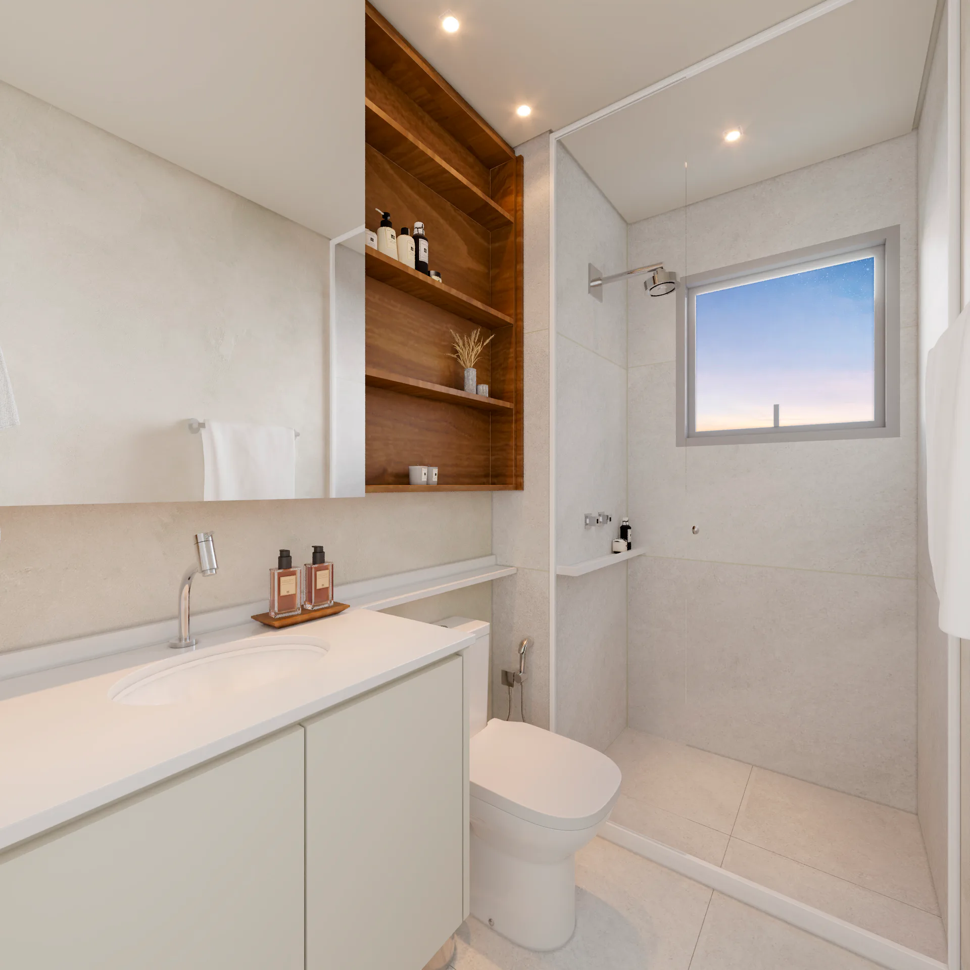 Banho da suíte — decorado 62 m²