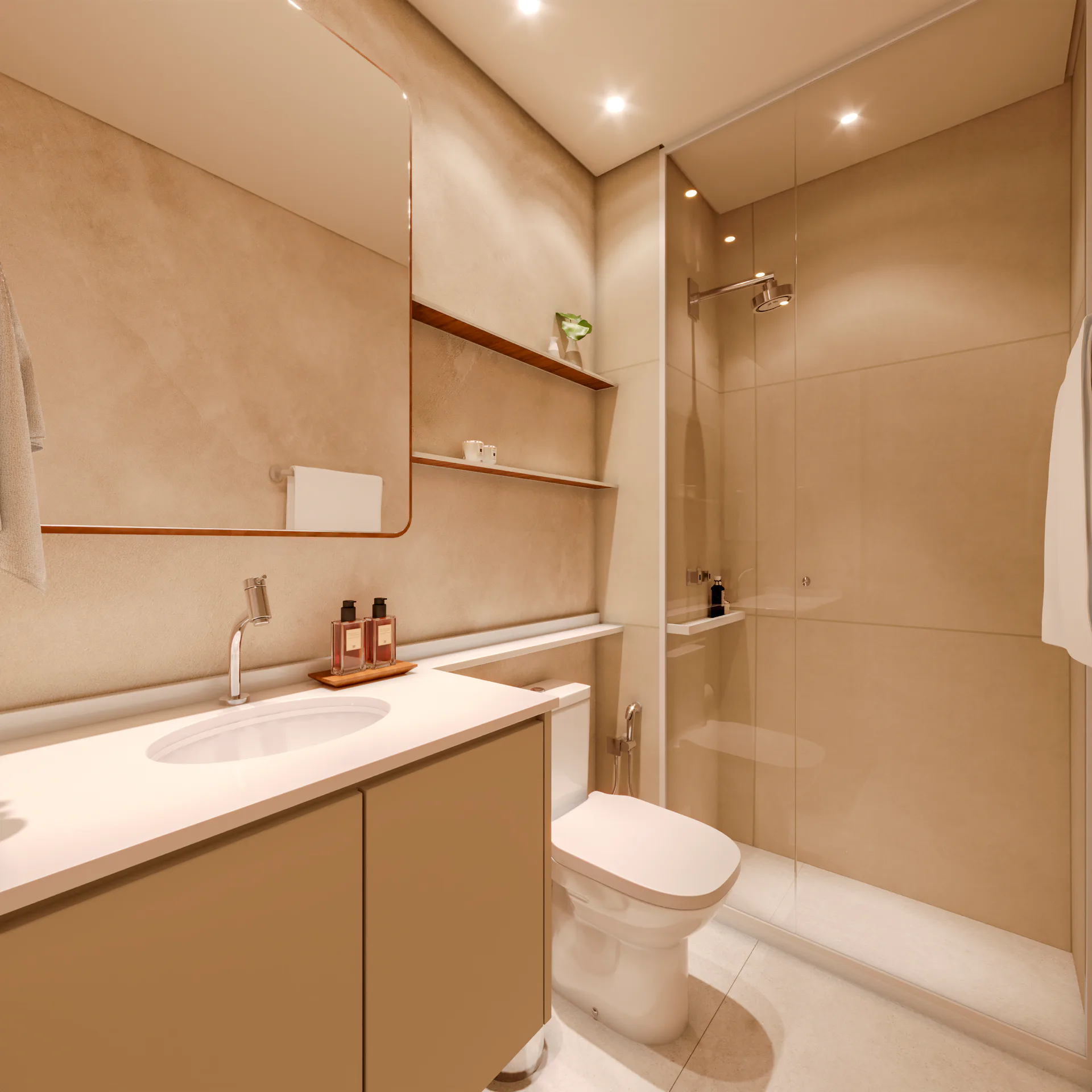 Banho da suíte — decorado 65 m²
