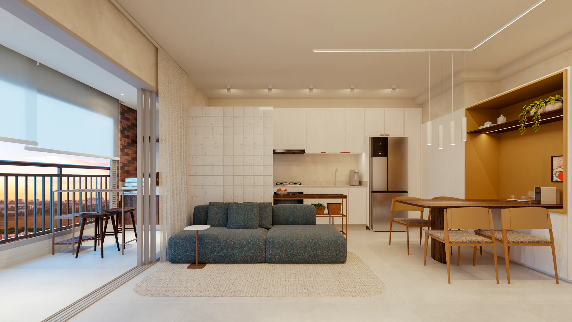Living integrado — decorado 65 m²