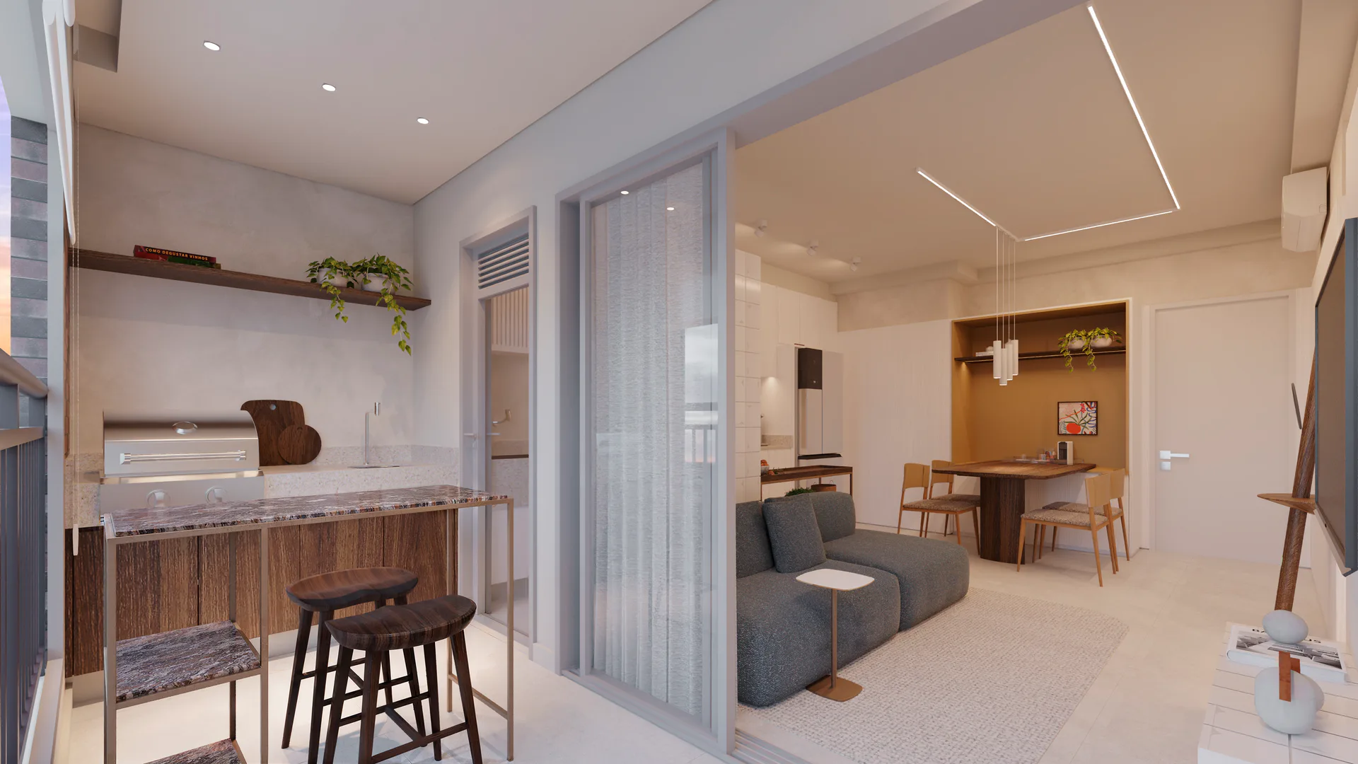 Living panorâmico — decorado 65 m²