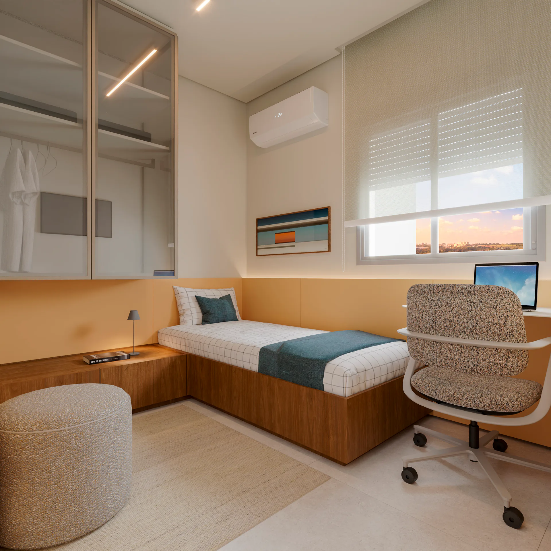 Dormitório e home office — decorado 75 m²