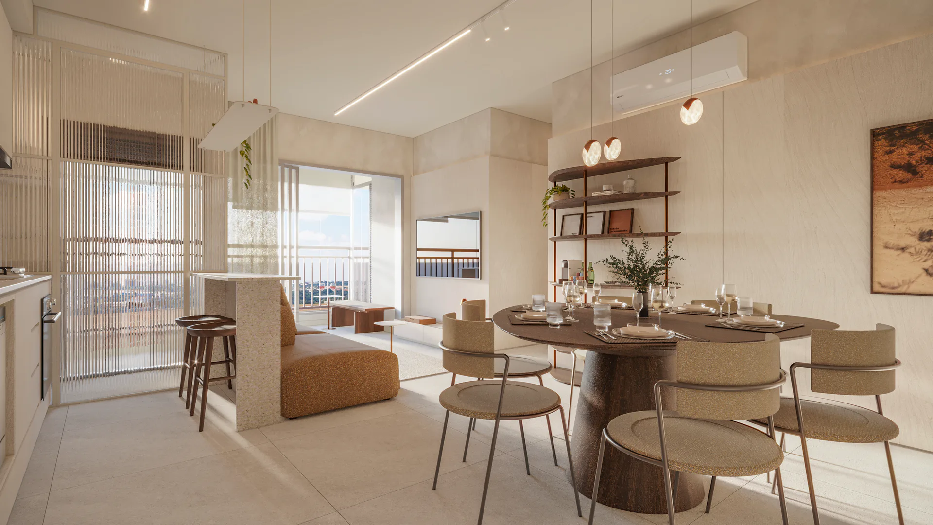 Living e jantar — decorado 75 m²