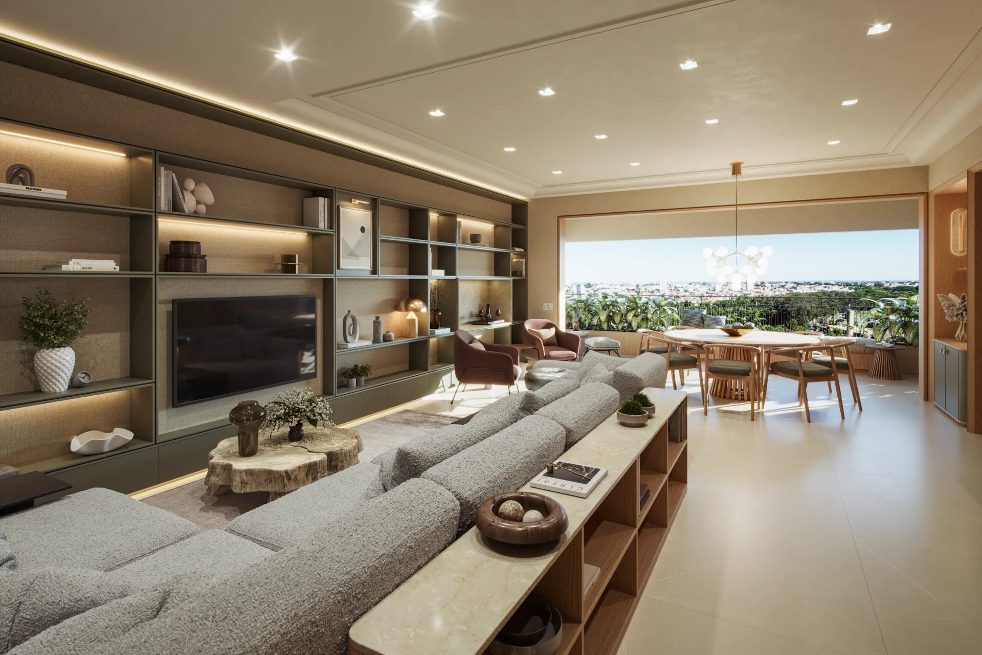 Living do apartamento decorado de 190 m²